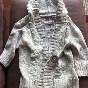 Cream Knit Cardigan with Lace Trim American Rag vintage look pearls lace